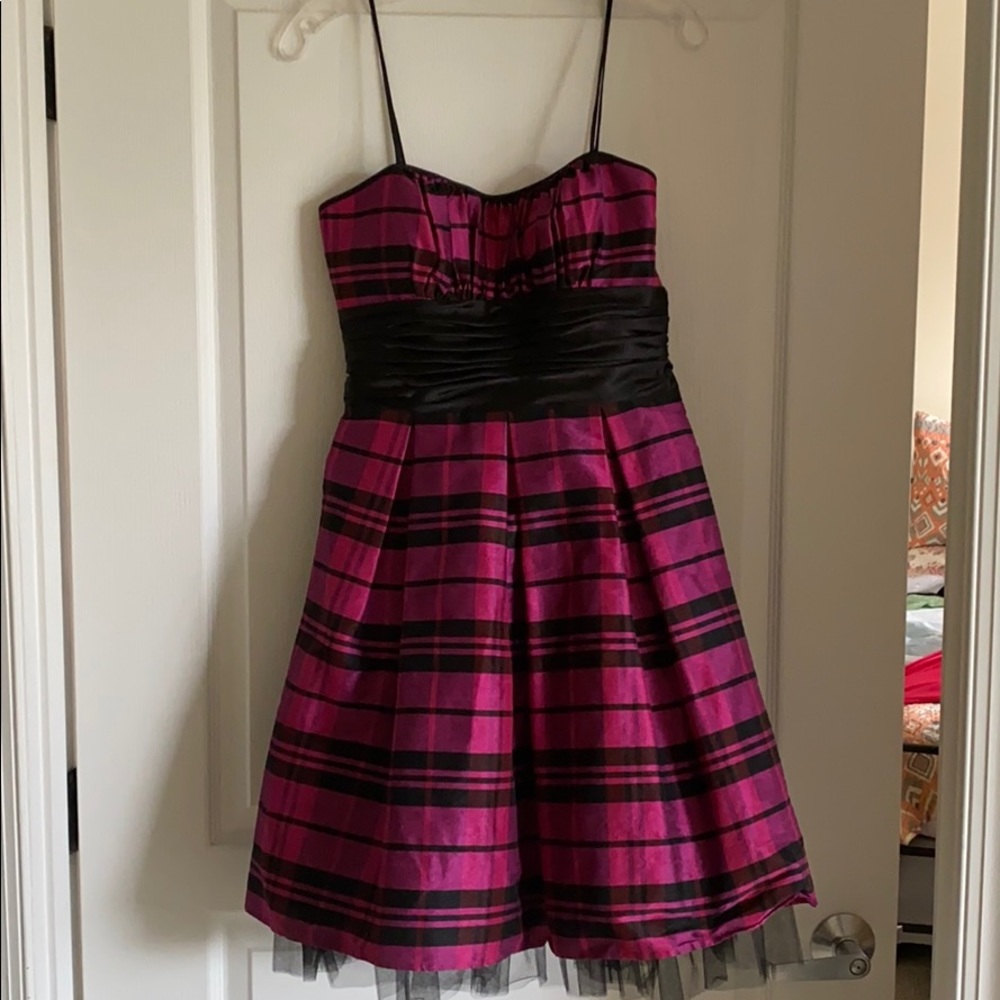 Hot pink and black cocktail dress
